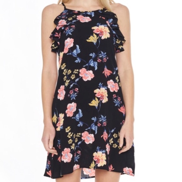 SALES ❗️Black Floral Halter Mini Dress - Picture 6 of 7